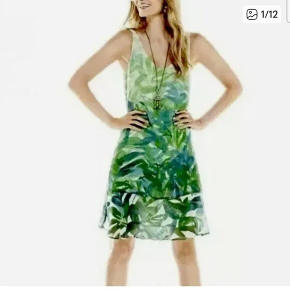 Cabi Castaway Tropical Palm Leaf Mini Dress Women's Size M Green - Picture 5 of 7